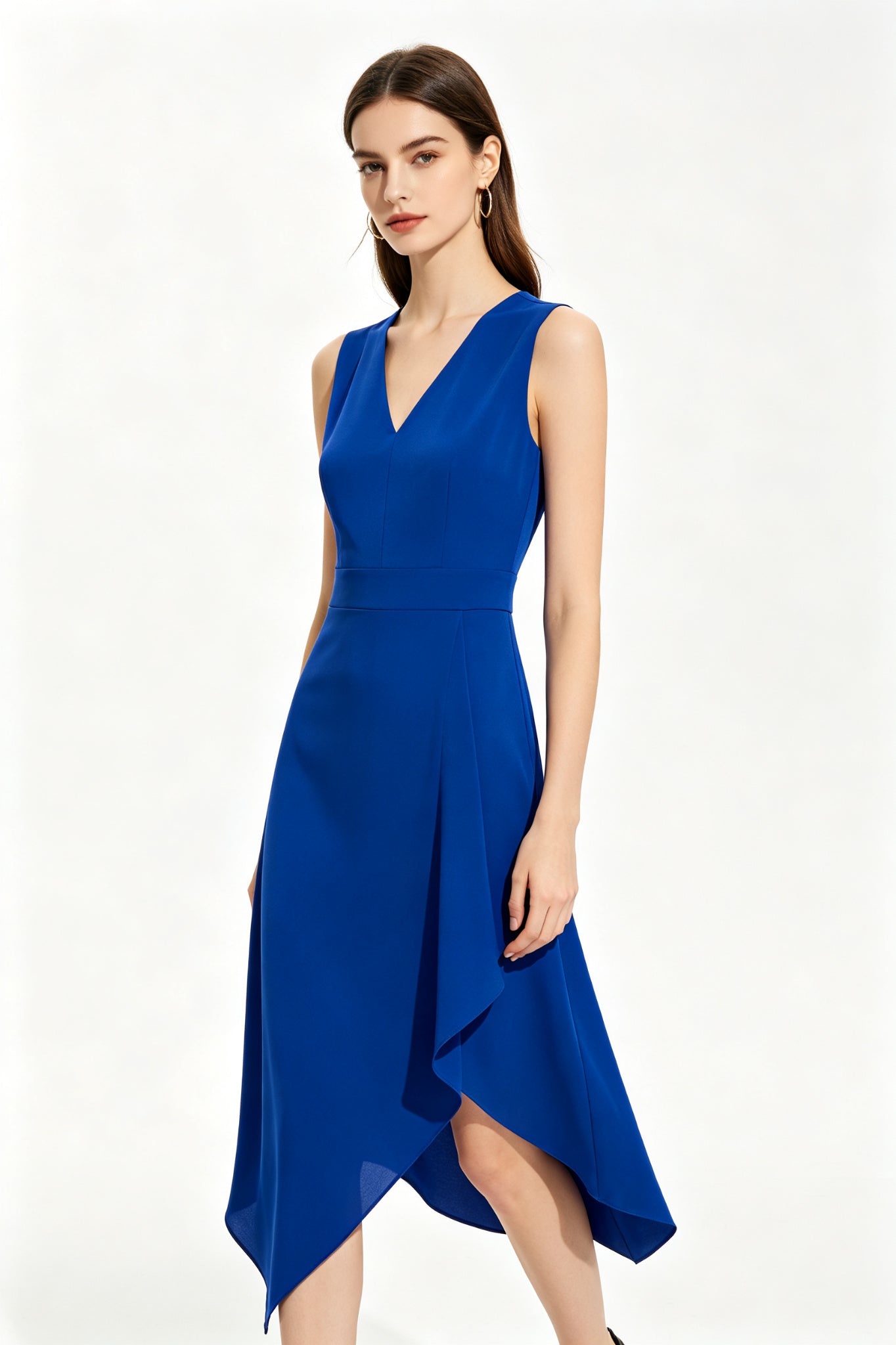 Royal Blue Asymmetrical Sleeveless Midi Dress - view 2