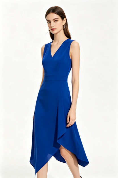 Royal Blue Asymmetrical Sleeveless Midi Dress - view 2