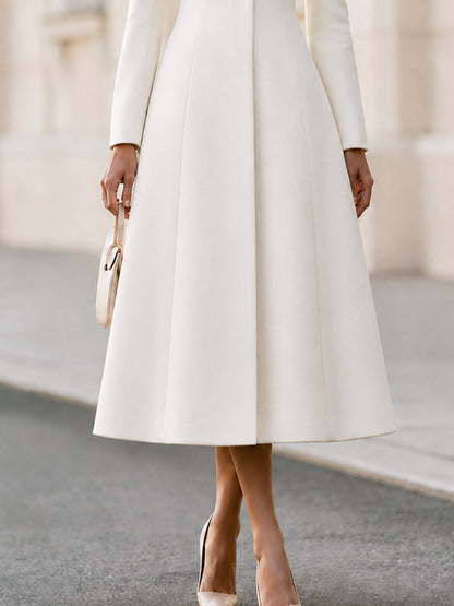 Stand‐Collared Button‐Front Fit‐and‐Flare Midi Coat‐Dress