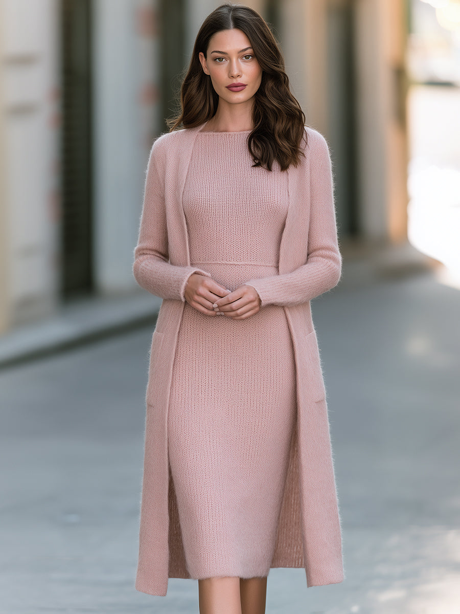 Soft Knit Midi Dress & Longline Cardigan Set