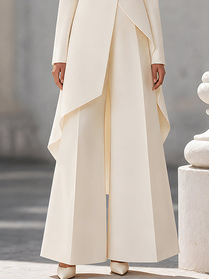Elegant Ivory High Neck Tailored Longline Coat Set