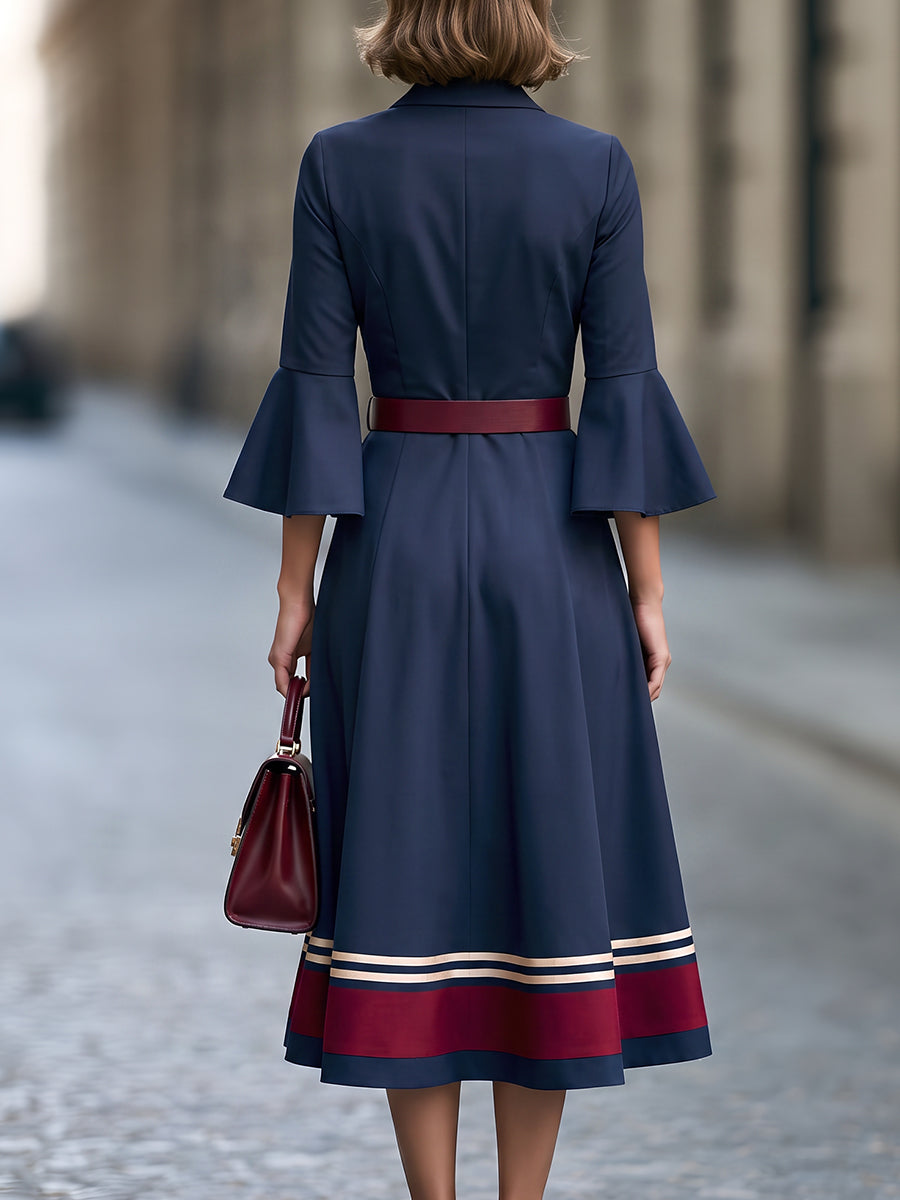 Structured Button-Front Flared Midi Dress