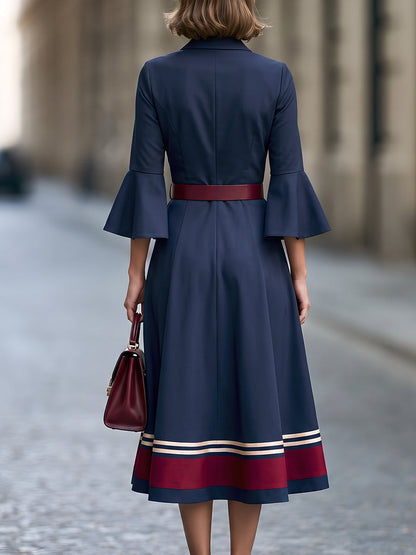 Structured Button-Front Flared Midi Dress