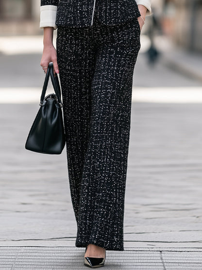Contrast-Trim Tweed Blazer And Wide-Leg Pants Set