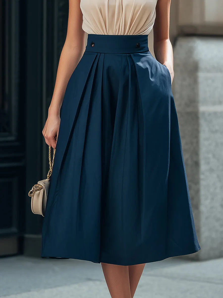 Halter-Neck Gathered Bodice Pleated Midi Dress