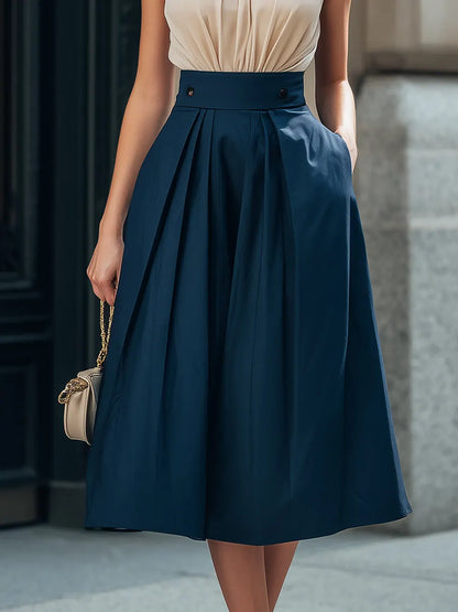 Halter-Neck Gathered Bodice Pleated Midi Dress