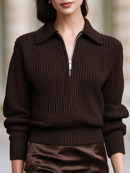 Half-Zip Collared Knit Sweater
