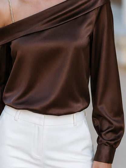 Satin One Shoulder Gold Chain Strap Blouse