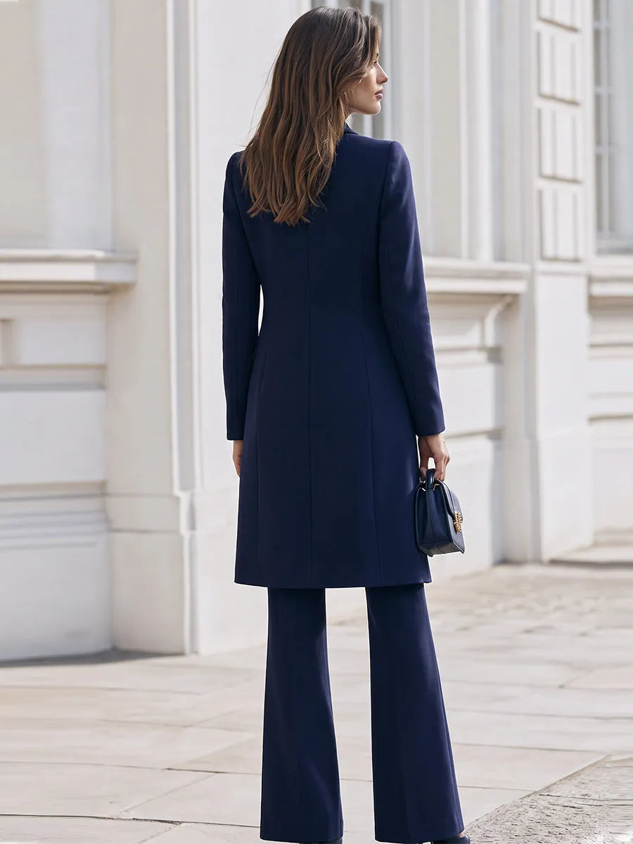 Double‐Breasted Long Blazer Coat & Flared Trousers Co‐Ord Set