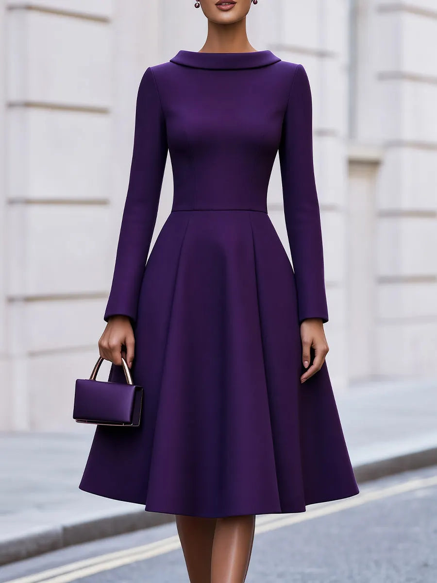Structured Crepe Roll Collar Midi Dress