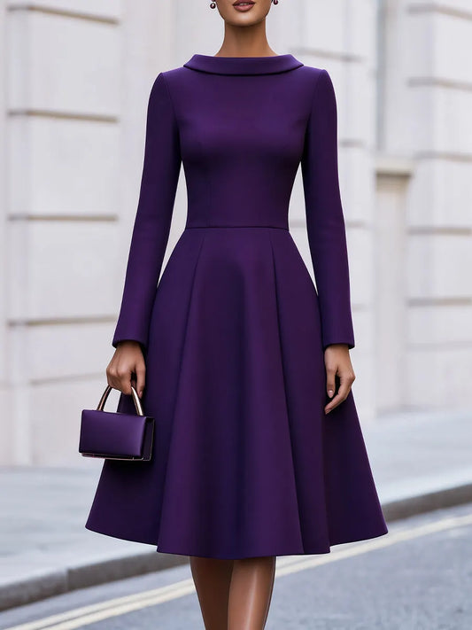 Structured Crepe Roll Collar Midi Dress