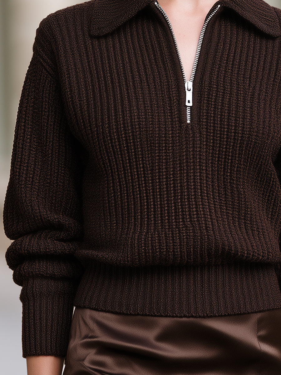 Half-Zip Collared Knit Sweater