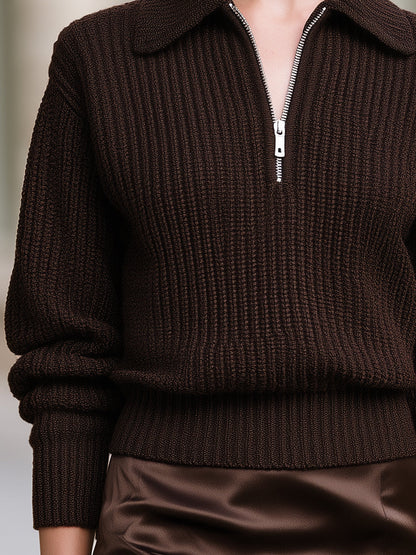 Half-Zip Collared Knit Sweater