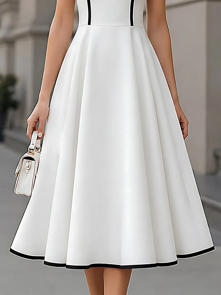 Contrast-Trim Sleeveless A-Line Maxi Dress