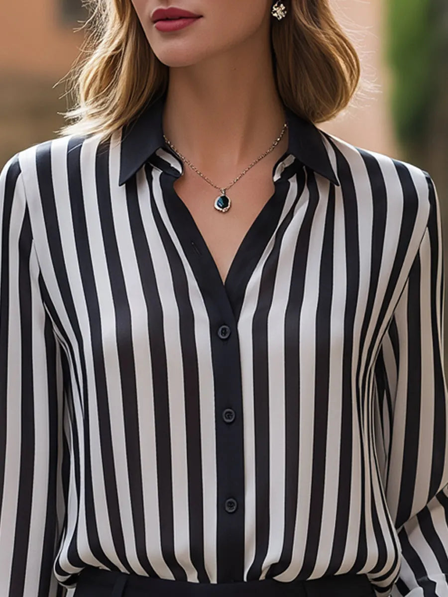 Vertical Striped Button-Front Tailored Shirt