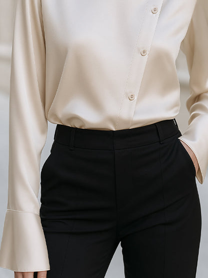 Asymmetrical Collar Satin Blouse