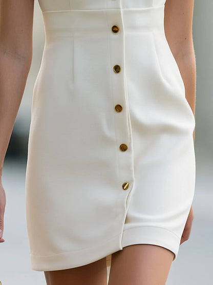 Sleeveless Shirt Dress With Gold Buttons