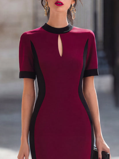 Contrast Panel Keyhole Tailored Midi Dress