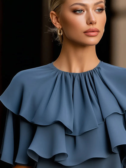 Tiered Ruffle Cape Sleeve Chiffon Blouse