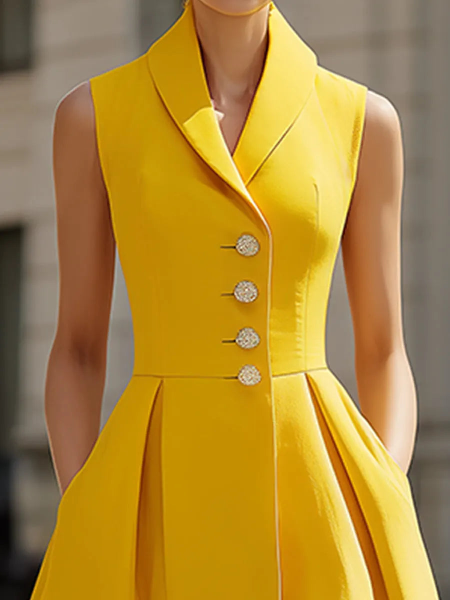 Sleeveless Lapel Button-Front  Maxi Dress