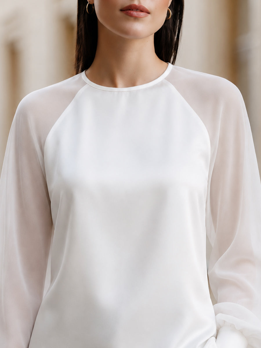 Raglan Chiffon Sleeve Satin Blouse