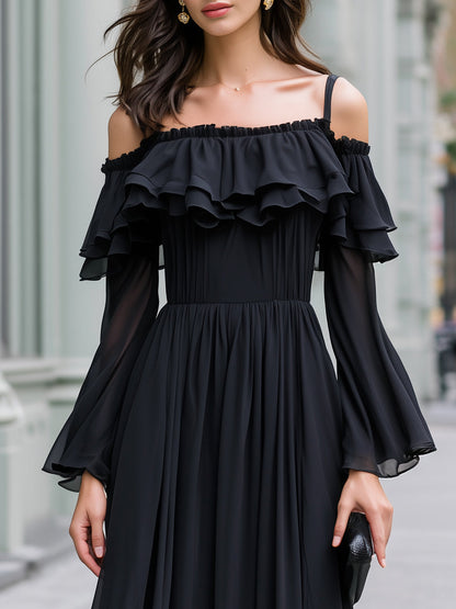 Off-Shoulder Ruffle Tiered Chiffon Maxi Dress