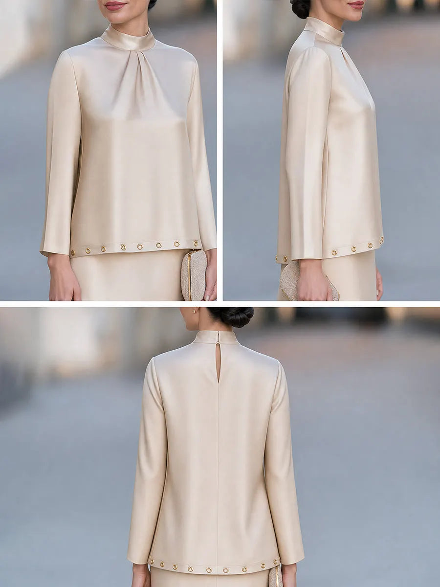 High Neck Long Sleeve Elegant Blouse