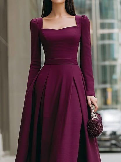 Square-Neck Long-Sleeve A-Line Maxi Dress
