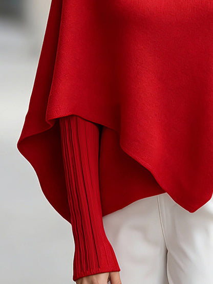 Turtleneck Asymmetrical Knit Poncho Sweater