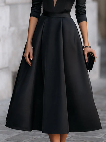 Elegant Formal Sheer Mesh Sweetheart V Bodice Swing Midi Cocktail Gown