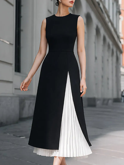 Contrast Pleated Panel Sleeveless Maxi Dress