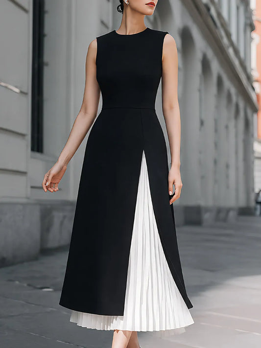 Contrast Pleated Panel Sleeveless Maxi Dress