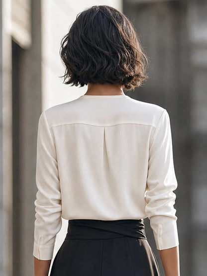 Draped Cowl-Neck Long-Sleeve Blouse