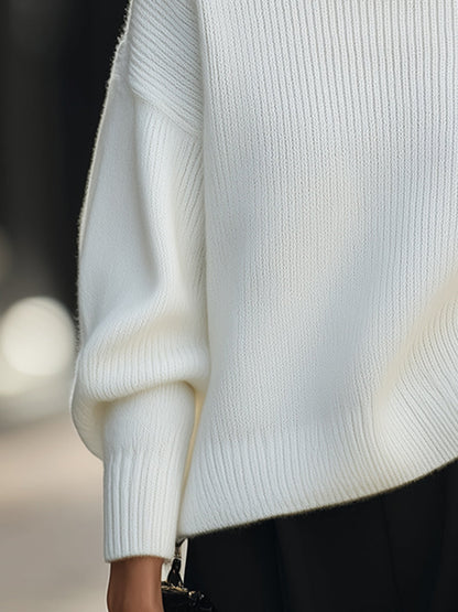 Oversized Turtleneck Ribbed Knit Sweater