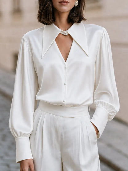 Satin Pointed Collar Blouse, Business & Smart Semi-Formal Outfit