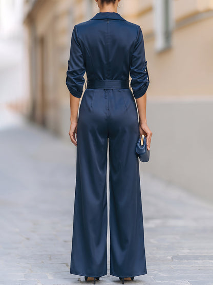 Double Breasted Blazer Style Wide Leg Jumpsuit
