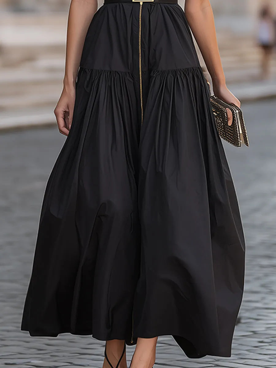 Belted Zip-Front Utility Maxi Dress
