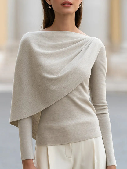 Asymmetric Draped Cape Knit Top
