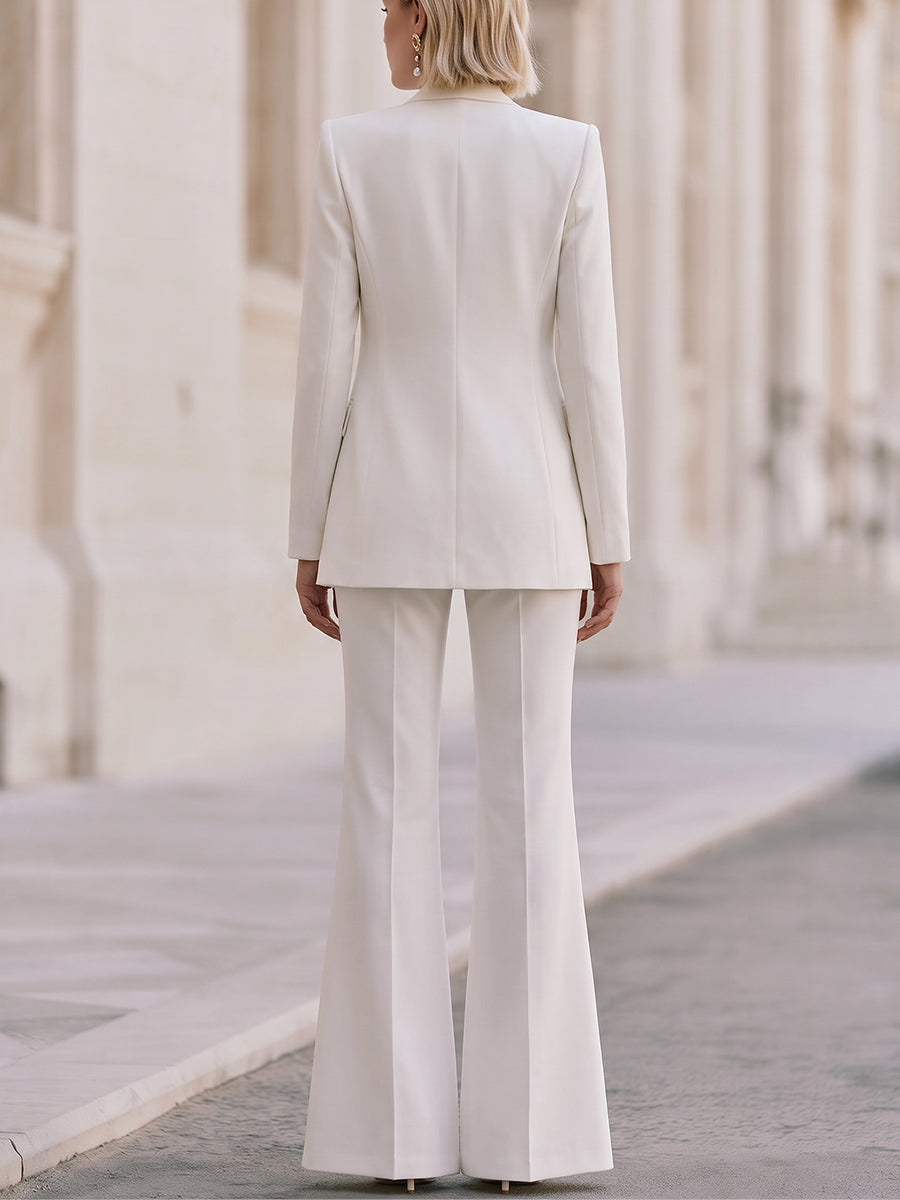 Notched‐Lapel Blazer, Cami Top & Flare‐Leg Trouser Three‐Piece Suit