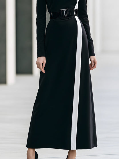 Contrast Stripe Belted Maxi Dress
