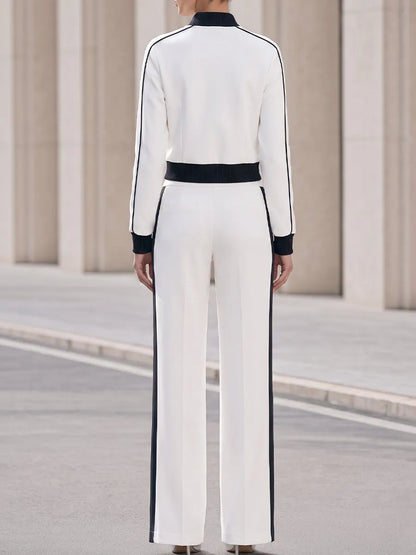 White Black Stripe Zip Up Track Co-Ord Set