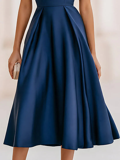 Satin Midi Dress With Shawl-Style Twisted Sleeves