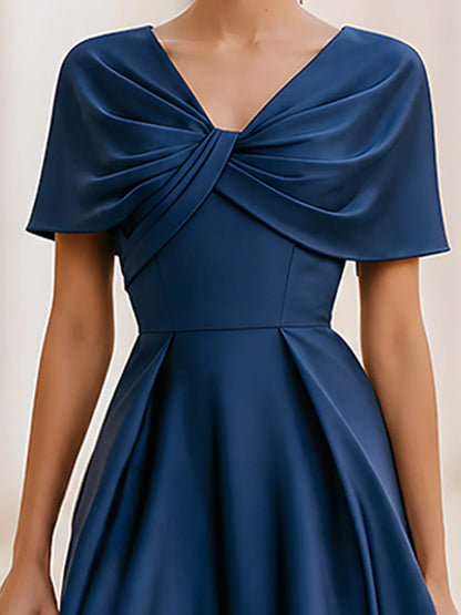 Satin Midi Dress With Shawl-Style Twisted Sleeves
