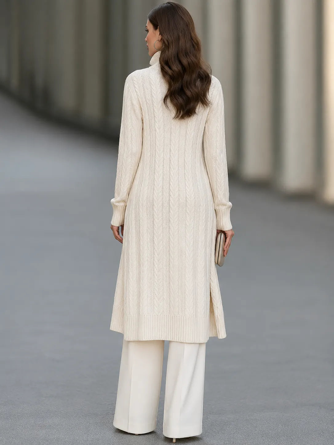 Cable Knit Shawl Collar Long Cardigan Coat