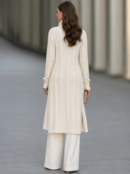 Cable Knit Shawl Collar Long Cardigan Coat
