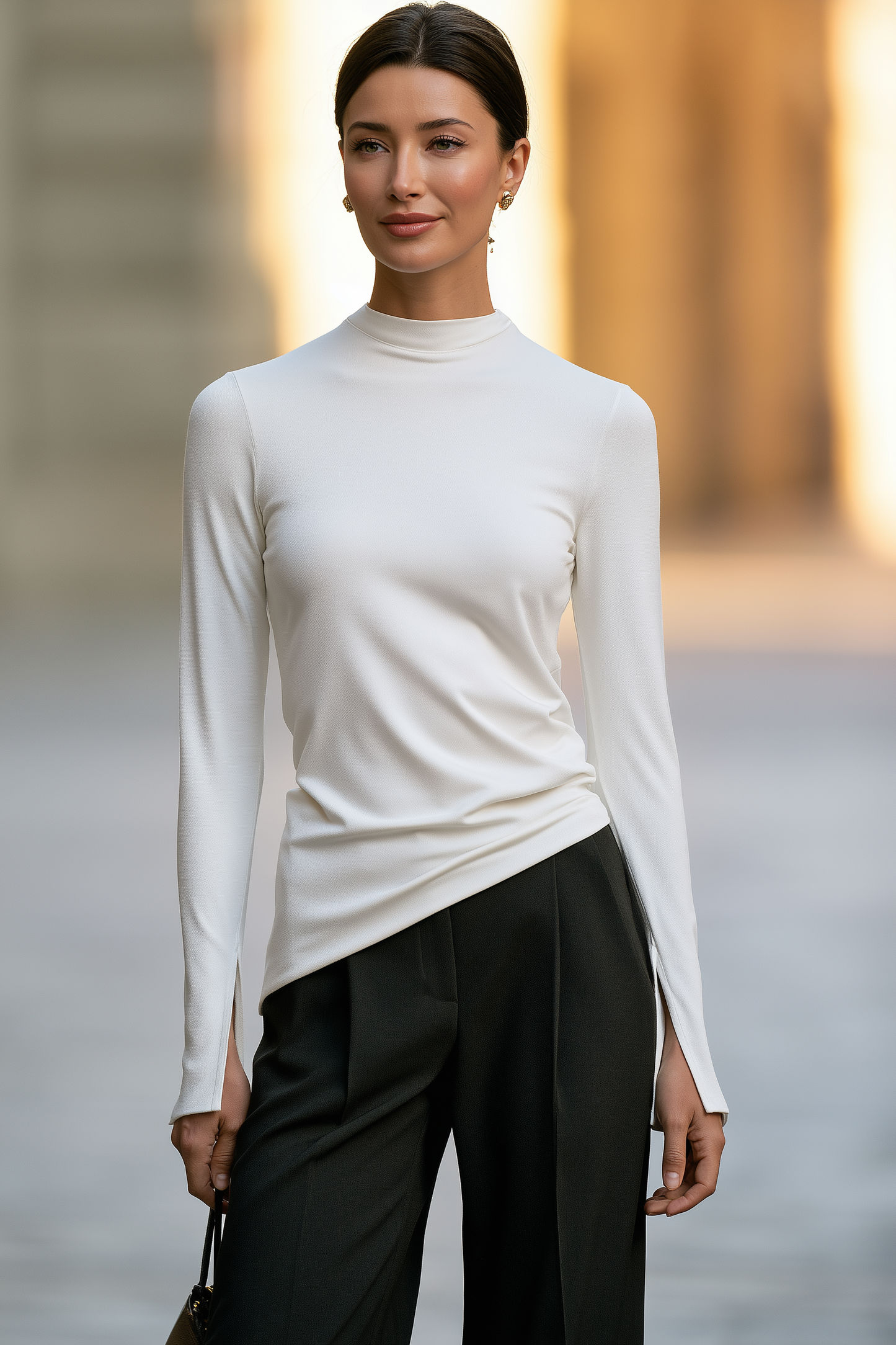 Asymmetric Mock-Neck Long-Sleeve Top