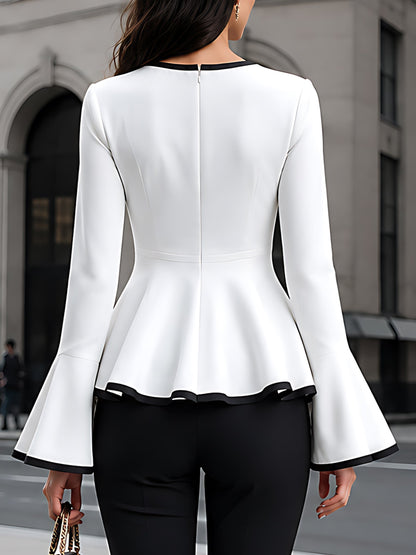 Bell-Sleeve Ruffle Peplum Blouse