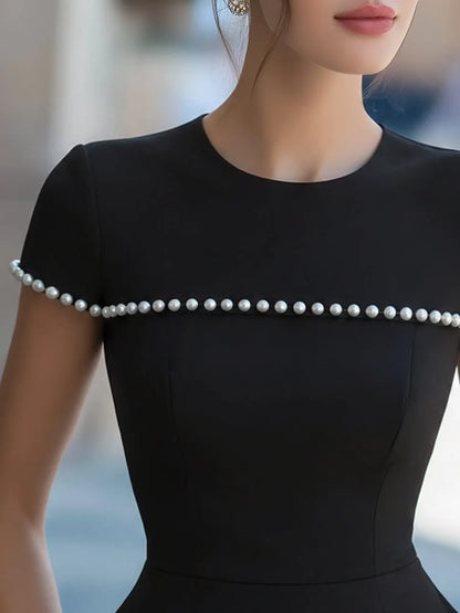 Pearl-Trim Short-Sleeve Structured Peplum Top