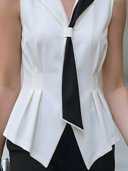Sleeveless Blouse With Contrast Black Tie Detail