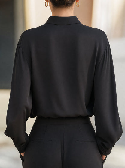 Layered Pleat V-Neck Draped Sleeve Blouse